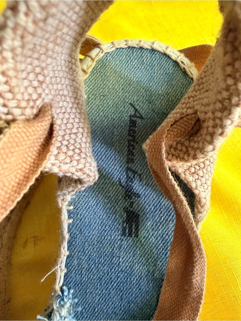 Toms Blue Canvas Espadrille Wrap Sandals with Brown Ties